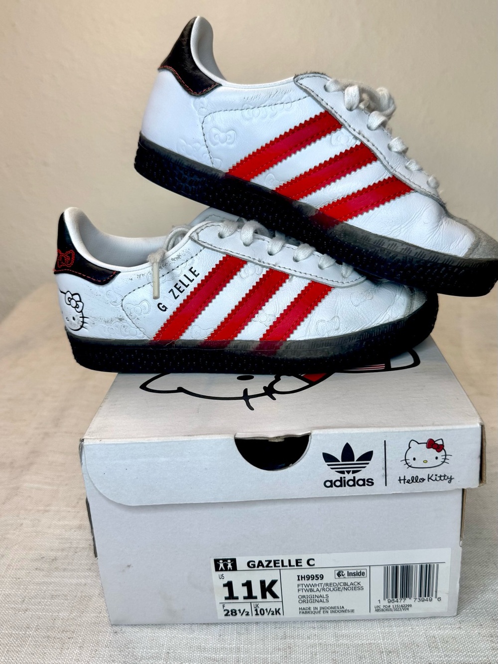 Adidas Kids Gazelle C Sneakers - Hello Kitty White with Red Stripes